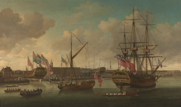 Main Product Photo of Launching at Deptford Painting by John Cleveley The Elder