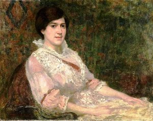 Portrait of a Woman in Pink Dress Oil painting by John Collier