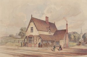 Victorian Rural Train Station and Railroad Crossing by John Connell Ogle Oil Painting