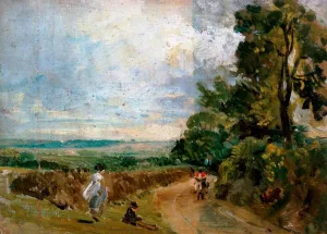 A Country Road with Trees and Figures