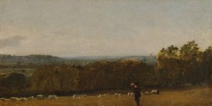 A Shepherd in a Landscape looking across Dedham Vale towards Langham by John Constable Oil Painting