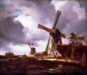 Landscape with Windmills near Haalem after Jacob van Ruisdael by John Constable Oil Painting