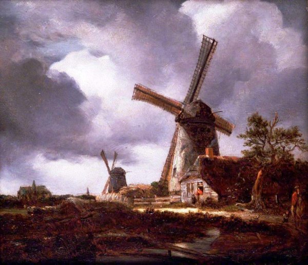 Landscape with Windmills near Haalem after Jacob van Ruisdael by John Constable - Hand-Painted Oil Painting Reproduction