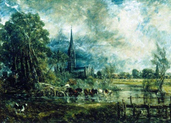Salisbury Cathedral, Wiltshire, from the Meadows by John Constable - Hand-Painted Oil Painting Reproduction