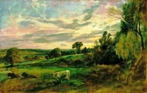 Summer Evening: View near East Bergholt Showing Langham Church, Stratford Church and Stoke-by-Nayland Church by John Constable Oil Painting