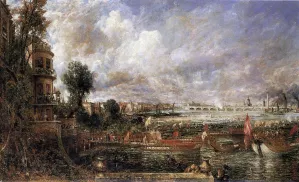 The Opening of Waterloo Bridge seen from Whitehall Stairs, June 18th 1817 by John Constable Oil Painting