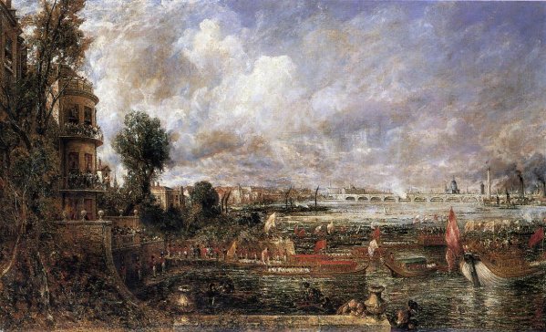 The Opening of Waterloo Bridge seen from Whitehall Stairs, June 18th 1817 by John Constable - Hand-Painted Oil Painting Reproduction