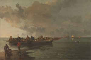 A Barge with a Wounded Soldier by John Crome Oil Painting