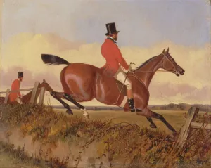 Foxhunting- Clearing a Bank by John Dalby Oil Painting