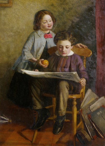 Main Product Photo of Reading the Illustrated London News Painting by John Dawson Watson