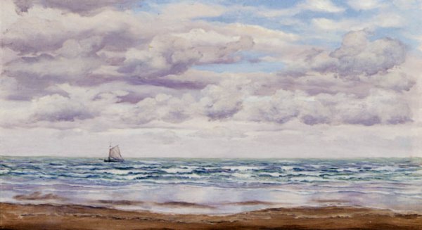 Main Product Photo of Gathering Clouds, A Fishing Boat Off The Coast Painting by John Edward Brett