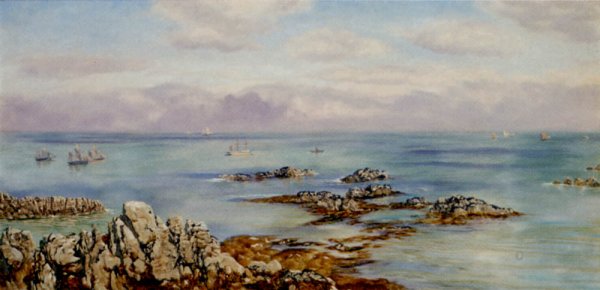 Main Product Photo of View from the Balcony of Cliff Cottage, Lee Bay, North Devon Painting by John Edward Brett