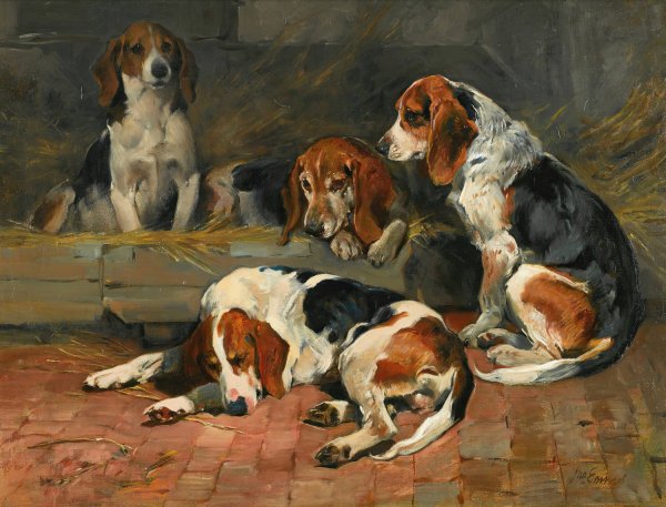 Beagles - Fathers Of The Pack by John Emms - Hand-Painted Oil Painting Reproduction