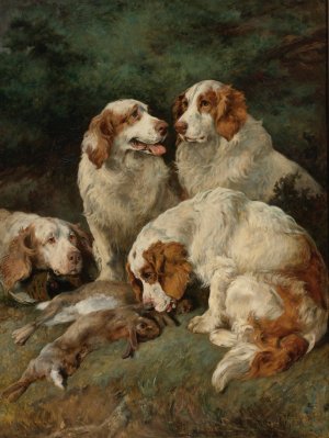 Clumber Spaniels With The day's Bag by John Emms Oil Painting