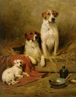 Foxhounds and a Terrier by John Emms Oil Painting