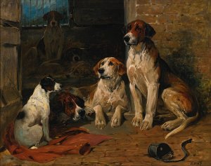 Hounds By a Kennel by John Emms Oil Painting