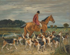 Huntsman and hounds by John Emms Oil Painting
