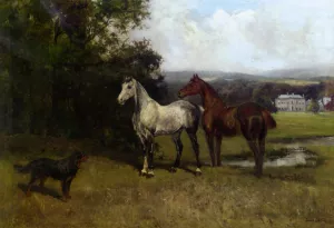 The Colonels Horses and Collie by John Emms Oil Painting