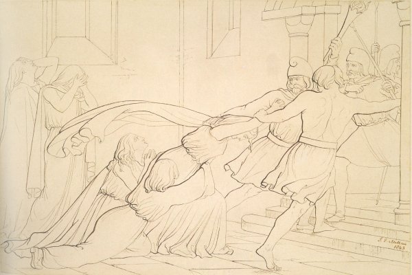 Main Product Photo of Elgiva Seized by Order of Odo, Archbishop of Canterbury Painting by John Everett Millais