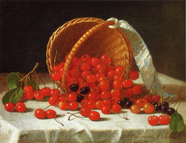 Main Product Photo of Cherries Spilling from a Basker Painting by John F. Francis