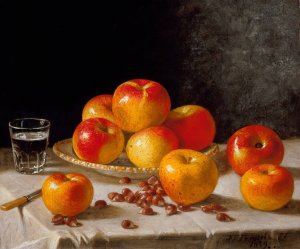Still Life, Apples and Chestnuts by John F. Francis Oil Painting