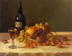 Still Life: Fruit and Wine Glass by John F. Francis Oil Painting