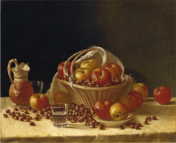 Main Product Photo of Still Life with Apples, a Basket and Chestnuts Painting by John F. Francis