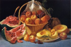 Still Life with Melons, Peaches and Grapes by John F. Francis Oil Painting