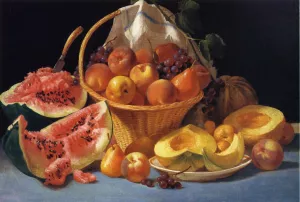 Still Life with Melons, Peaches and Grapes by John F. Francis Oil Painting