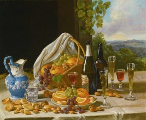 Still Life With Wine And Fruit by John F. Francis Oil Painting