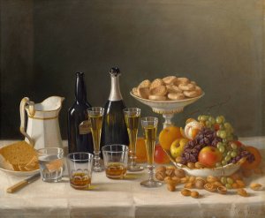 Wine, Cheese, and Fruit by John F. Francis Oil Painting