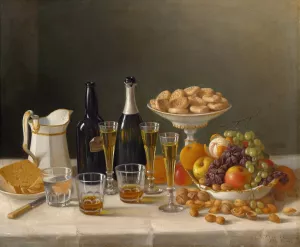 Wine, Cheese, and Fruit by John F. Francis Oil Painting