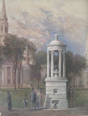 Bennett Fountain on New Haven Green by John Ferguson Weir Oil Painting