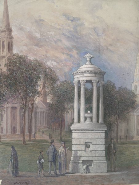 Main Product Photo of Bennett Fountain on New Haven Green  Painting by John Ferguson Weir