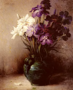 Japanese Iris - Six Varieties by John Ferguson Weir - Oil Painting Reproduction