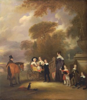 The Rev. and Mrs. Henry Palmer with their six younger children at Withcote Hall, Near Oakham, Leicestershire by John Ferneley Oil Painting