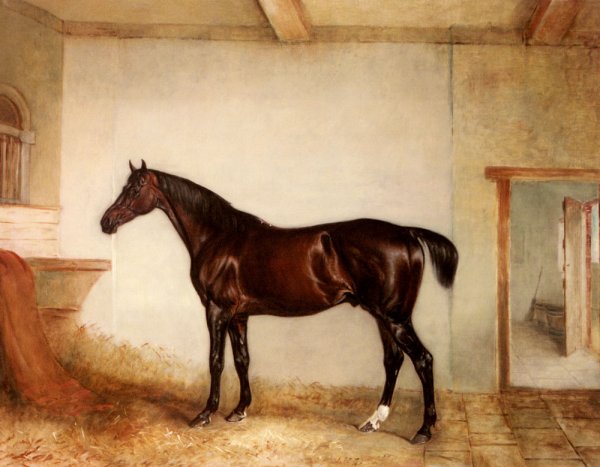 Main Product Photo of A Bay Hunter In A Loose Box Painting by John Ferneley Snr.