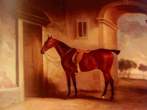 A Saddled Bay Hunter In A Stableyard by John Ferneley Snr. Oil Painting