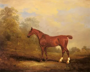 Cecil, a Favorite Hunter of the Earl of Jersey in a Landscape by John Ferneley Snr. - Oil Painting Reproduction