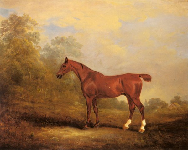 Main Product Photo of Cecil, a Favorite Hunter of the Earl of Jersey in a Landscape Painting by John Ferneley Snr.
