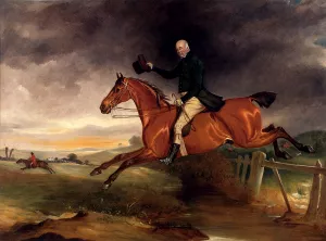Mr George Marriott On His Bay Hunter Taking A Fence by John Ferneley Snr. - Oil Painting Reproduction
