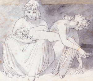 Two Women with a Young Child by John Flaxman Oil Painting