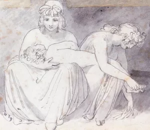 Two Women with a Young Child Oil painting by John Flaxman