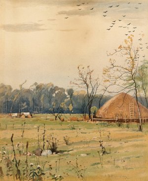 Autumn landscape with large haystack by John Francis Murphy Oil Painting