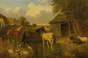 A Farmyard by John Frederick Herring Jr. Oil Painting