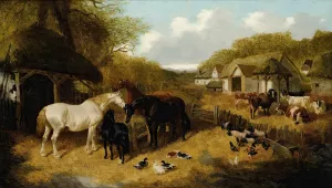 Cattle, Pigs, Ducks, Chickens And Horses In A Farmyard by John Frederick Herring Jr. Oil Painting