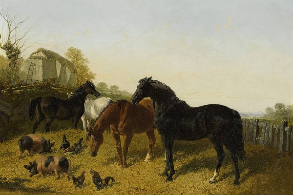 Horses And Chickens by John Frederick Herring Jr. - Hand-Painted Oil Painting Reproduction
