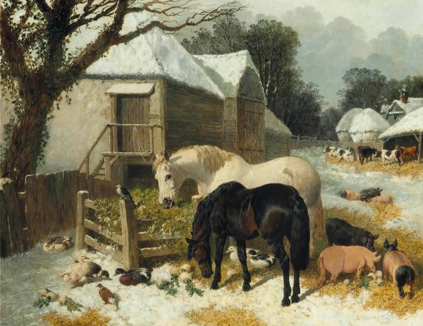 The Old Farmstead, winter-time by John Frederick Herring Jr. - Hand-Painted Oil Painting Reproduction