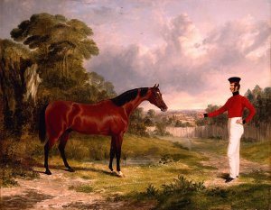 A Soldier with an Officer's Charger by John Frederick Herring Snr. Oil Painting