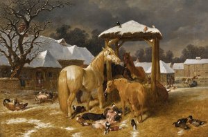 A Winter Feed by John Frederick Herring Snr. Oil Painting